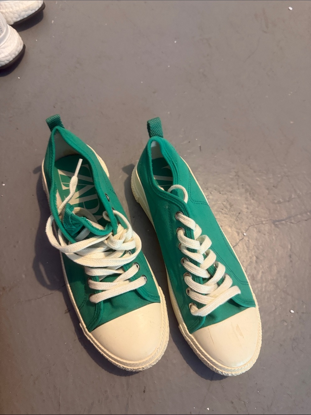 Zara Emerald Green Canvas Sneakers with Cream Accents